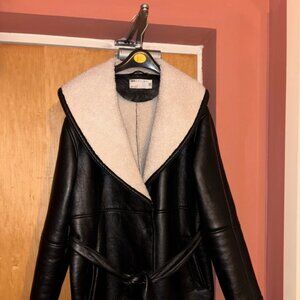 ASOS luxe collared bonded borg belted jacket in black